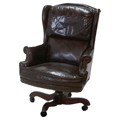 Used Executive Office Swivel Desk Chair, Faux Leather, 20th C