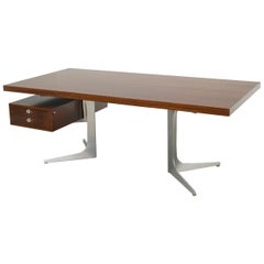 Executive Rosewood Desk by Herbert Hirche with Sculpted Cast Aluminium Base