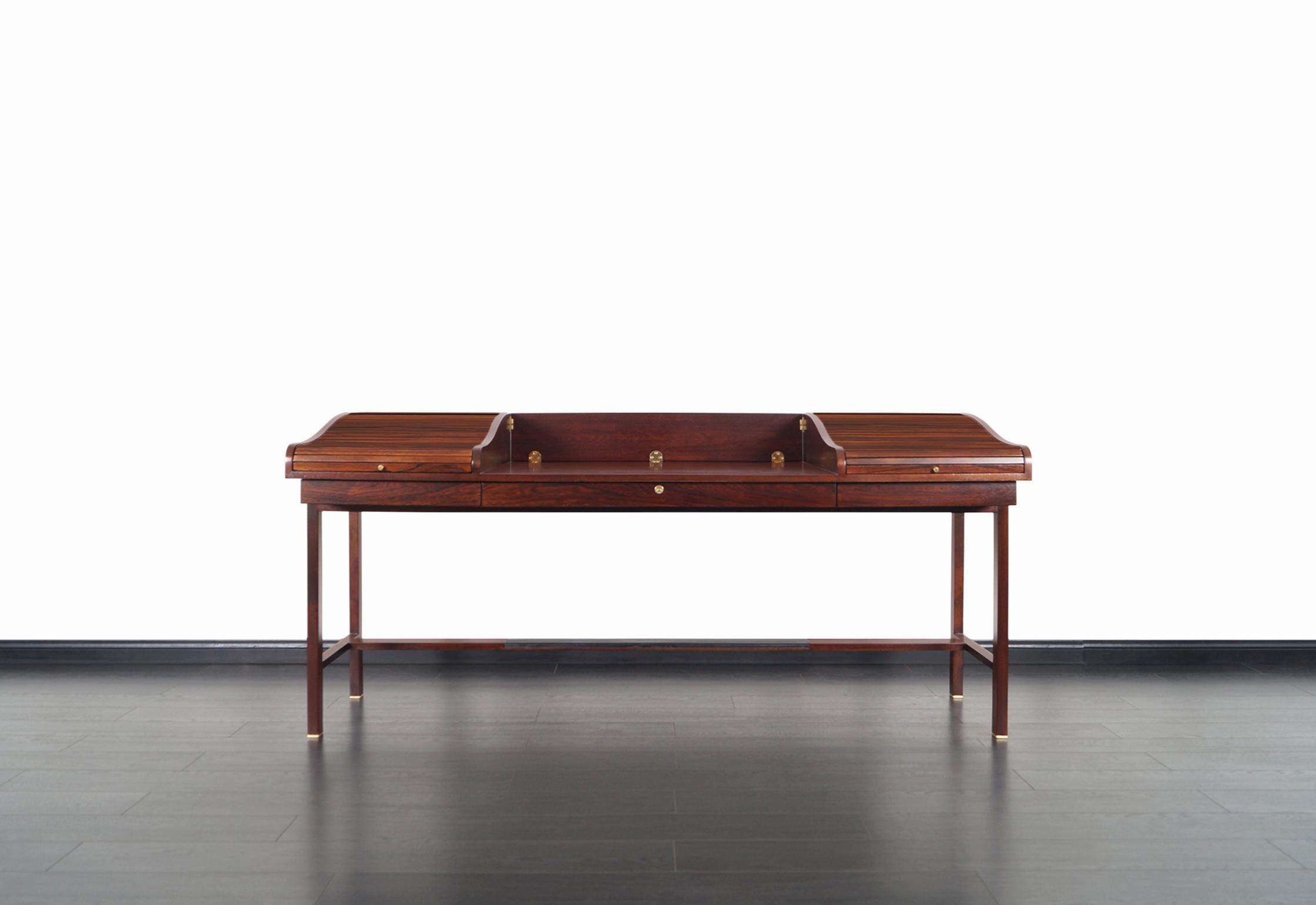 Mid-20th Century Vintage Executive Rosewood Tambour Doors Desk Model #452 by Edward J. Wormley