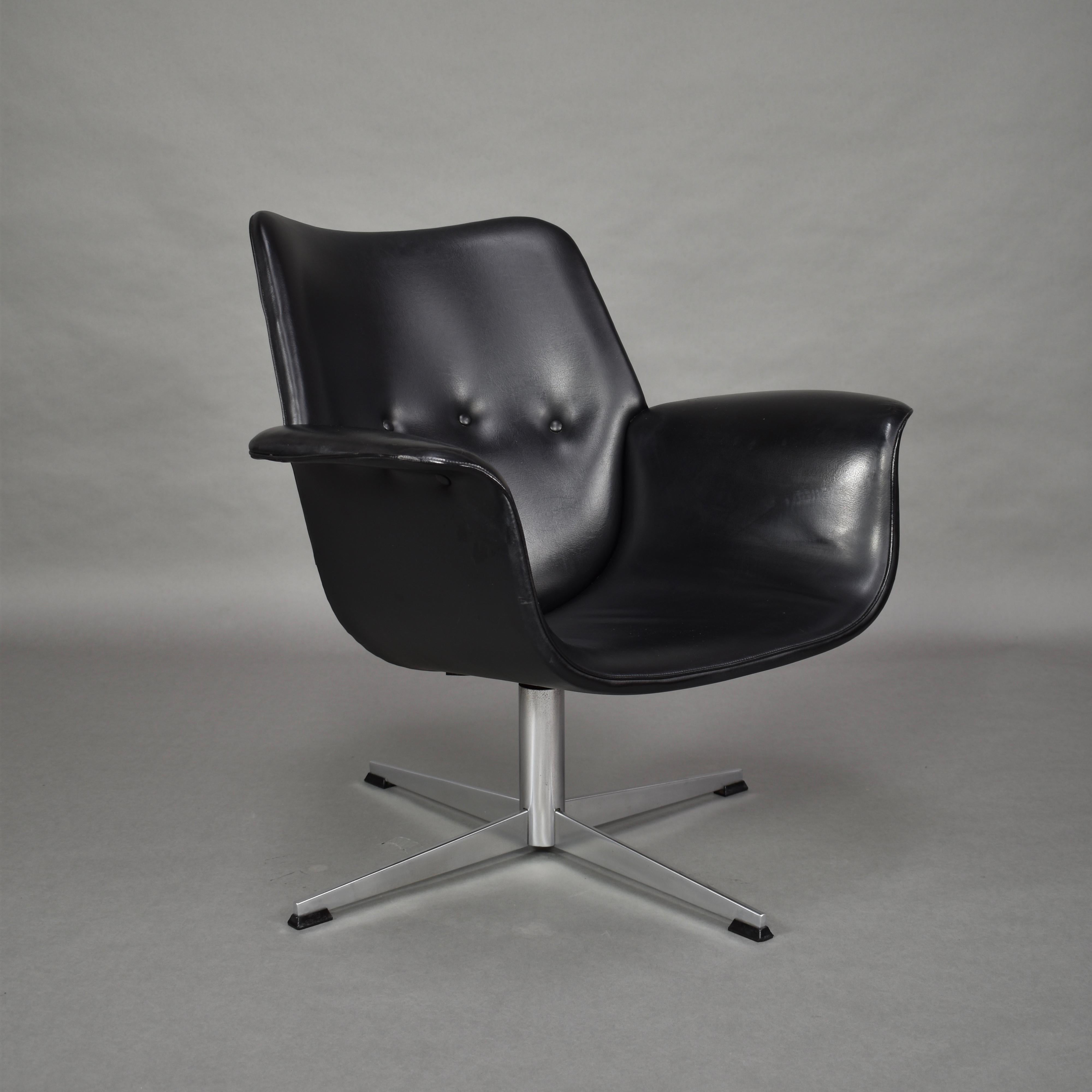 Faux Leather Executive Swivel Lounge Armchair by Topform, Netherlands, circa 1950
