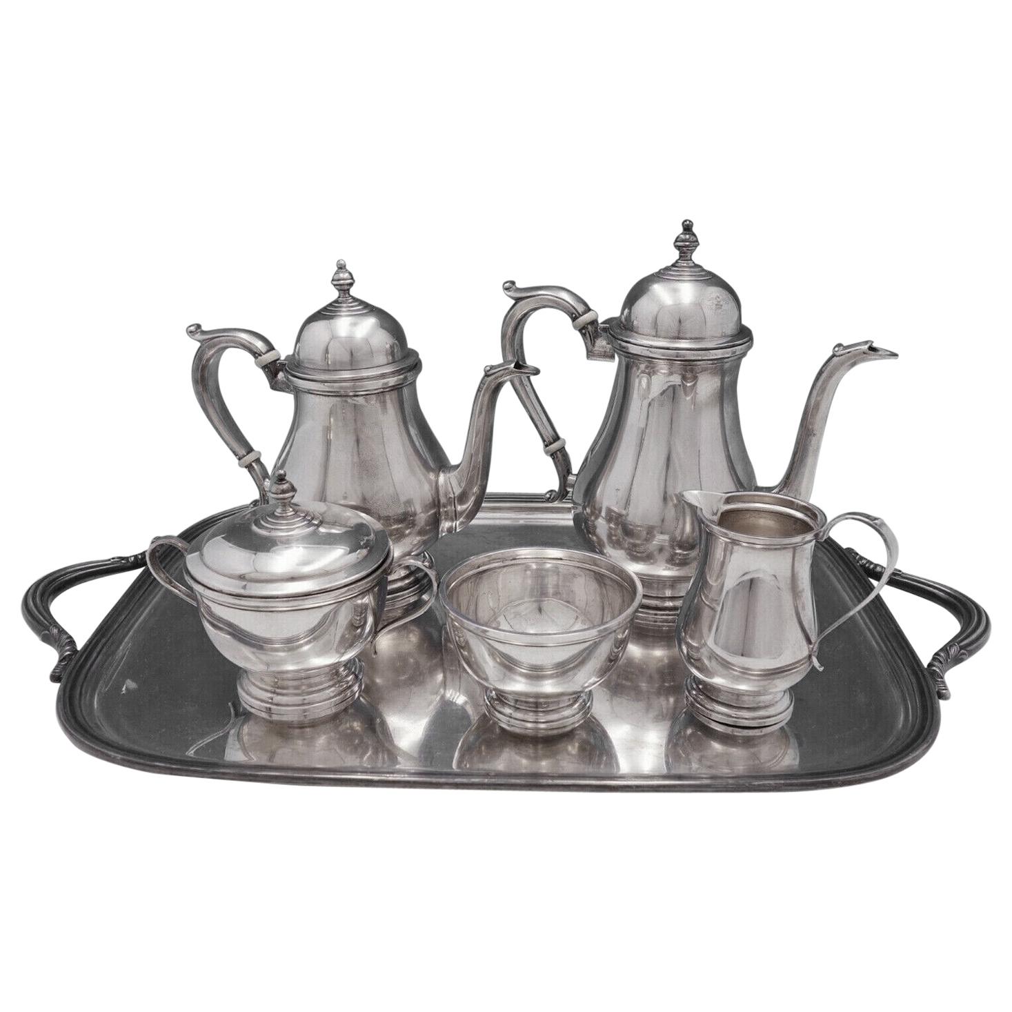 Exemplar by Watson Sterling Silver Tea Set 5-Piece with SP Tray, circa 1714-1727