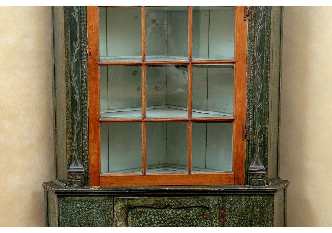 Rustic Exemplary 18th Century Paint Decorated Corner Cabinet, Christie's Provenance For Sale