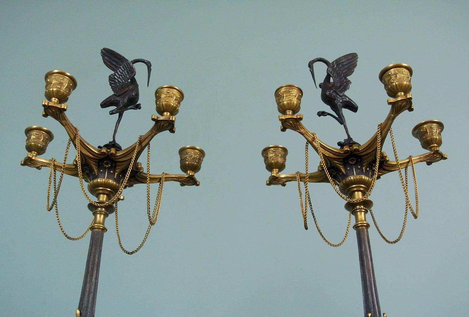 Exemplaire exemplaire de candélabre Barbedienne en bronze et bronze doré vers 1880 en vente 5