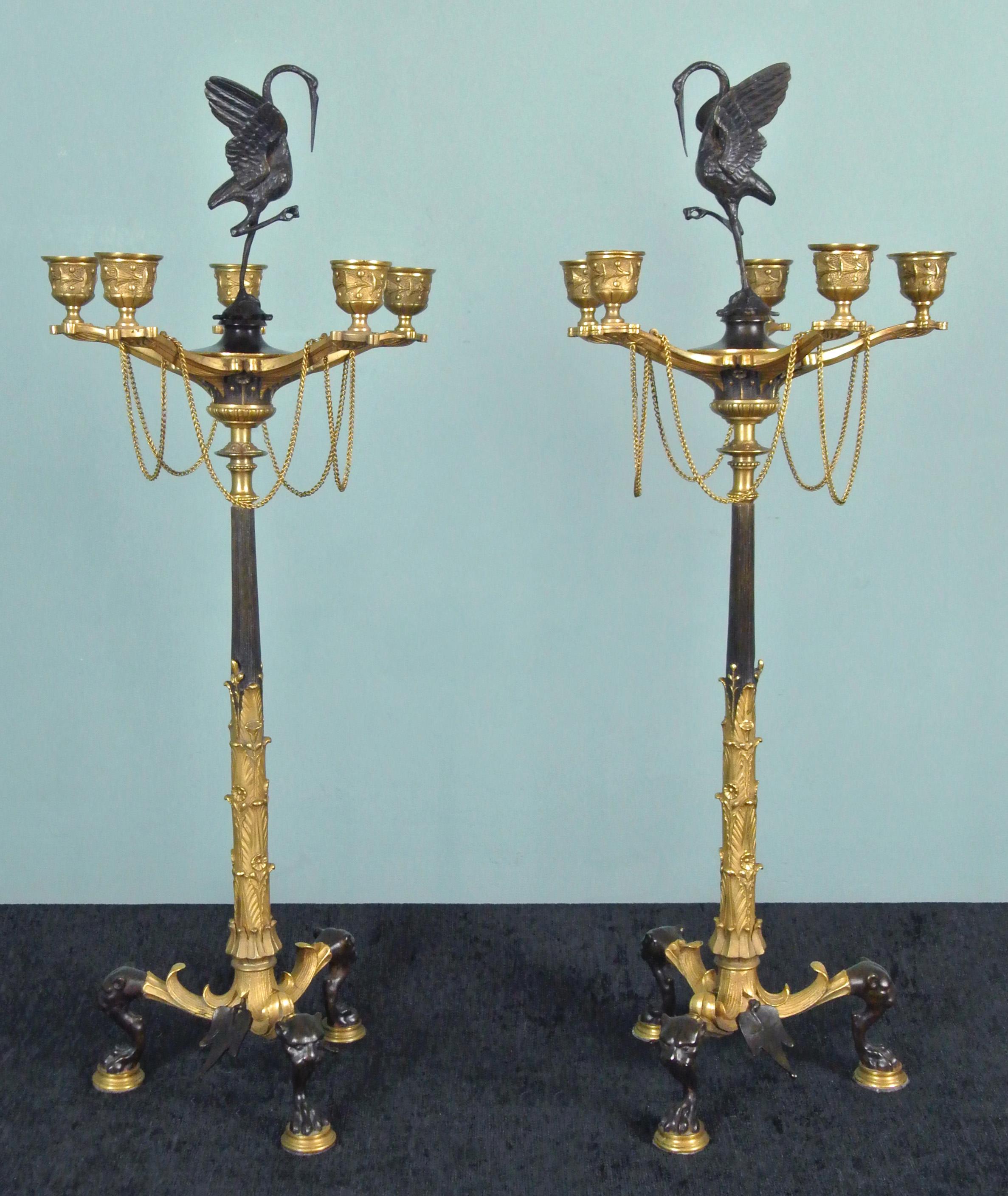Bronze Exemplaire exemplaire de candélabre Barbedienne en bronze et bronze doré vers 1880 en vente