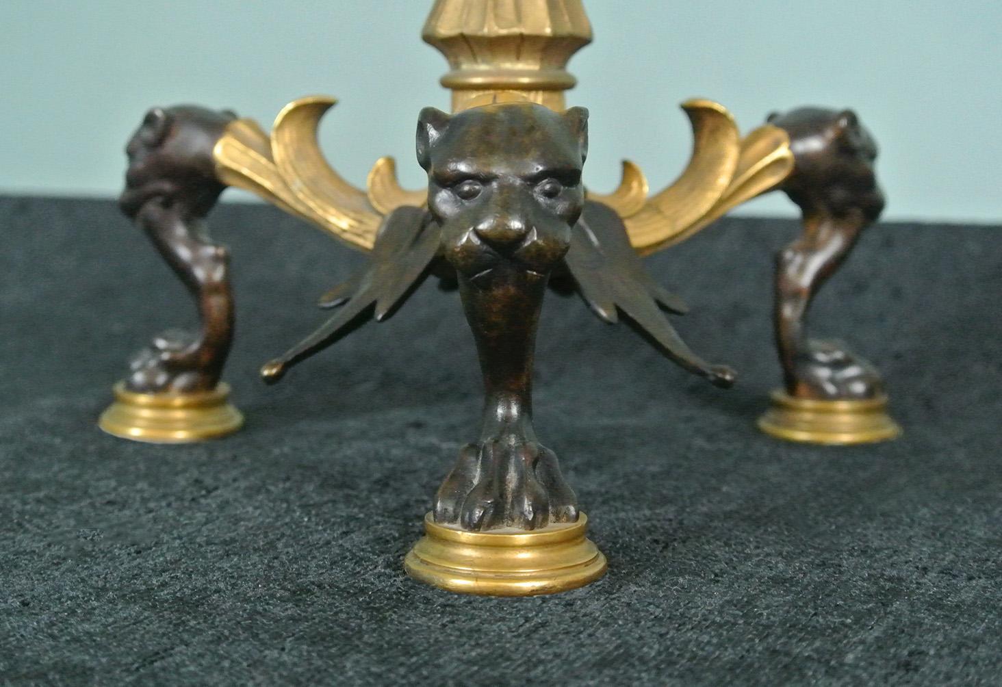 Exemplaire exemplaire de candélabre Barbedienne en bronze et bronze doré vers 1880 en vente 3