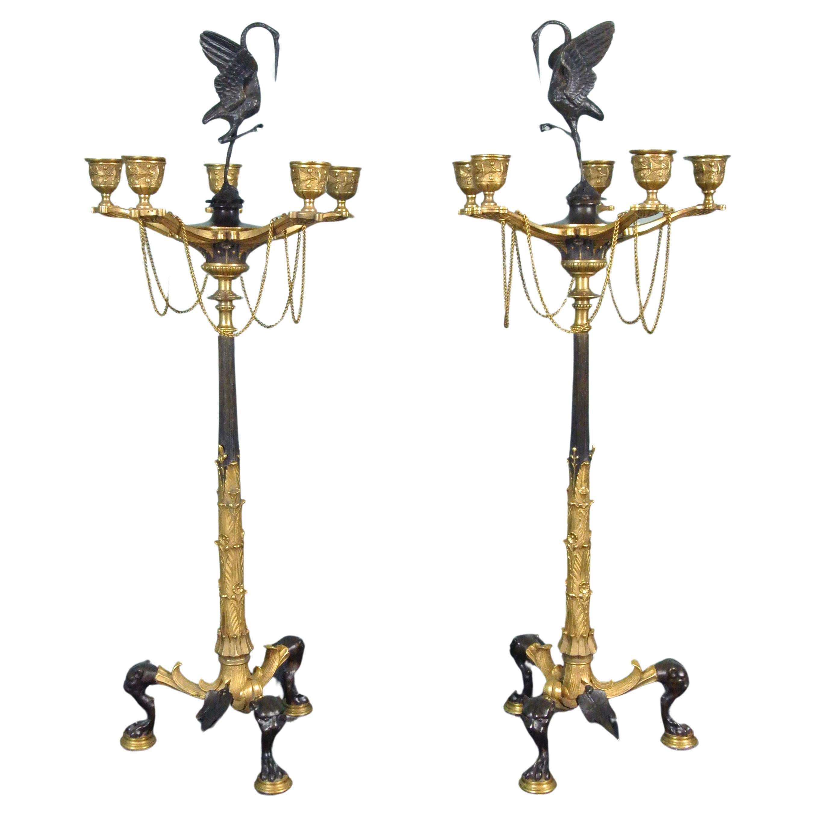 Exemplaire exemplaire de candélabre Barbedienne en bronze et bronze doré vers 1880 en vente