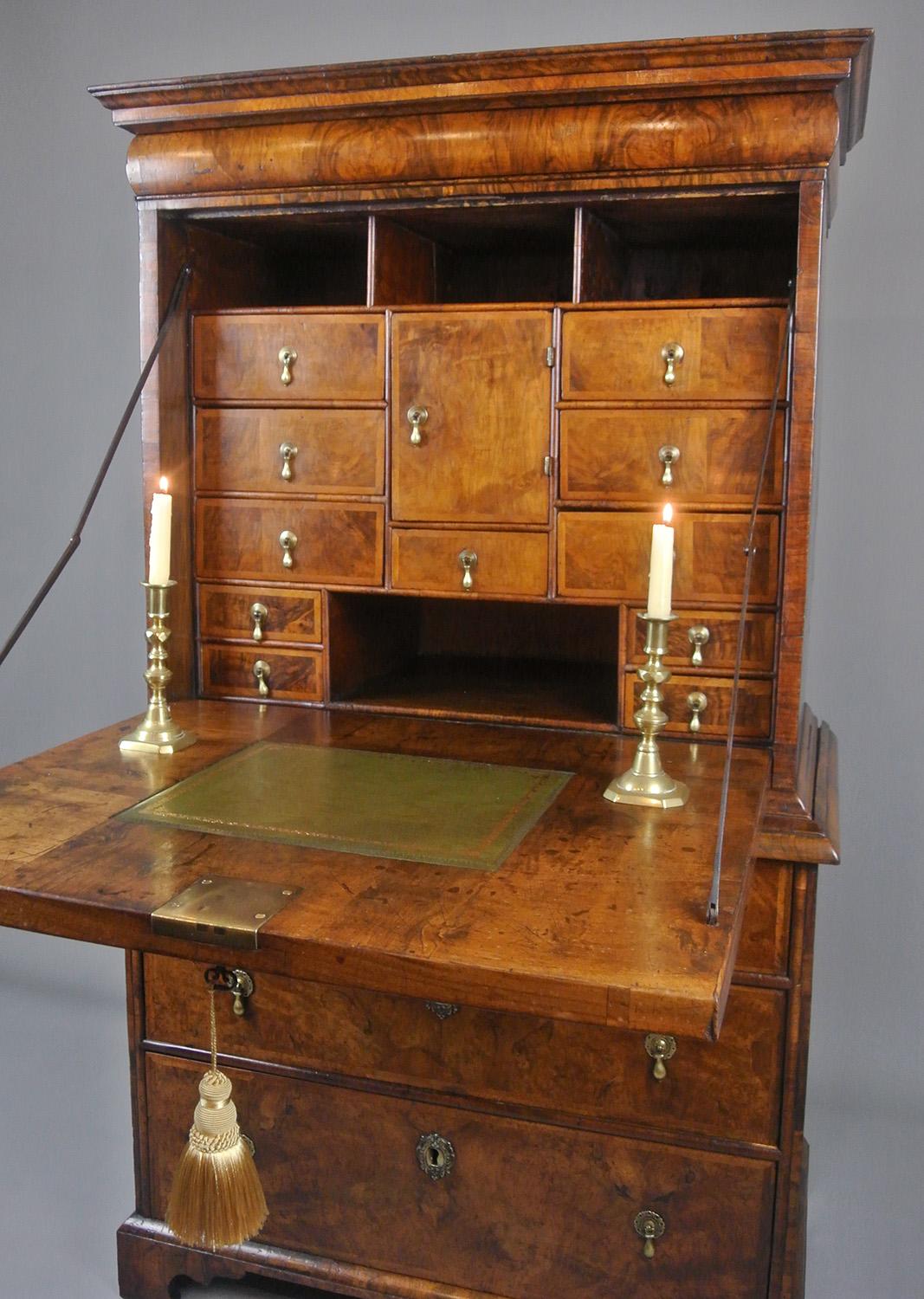 18th Century and Earlier Exemplary Very Small George I Figured Walnut Escritoire with Provenance c. 1720