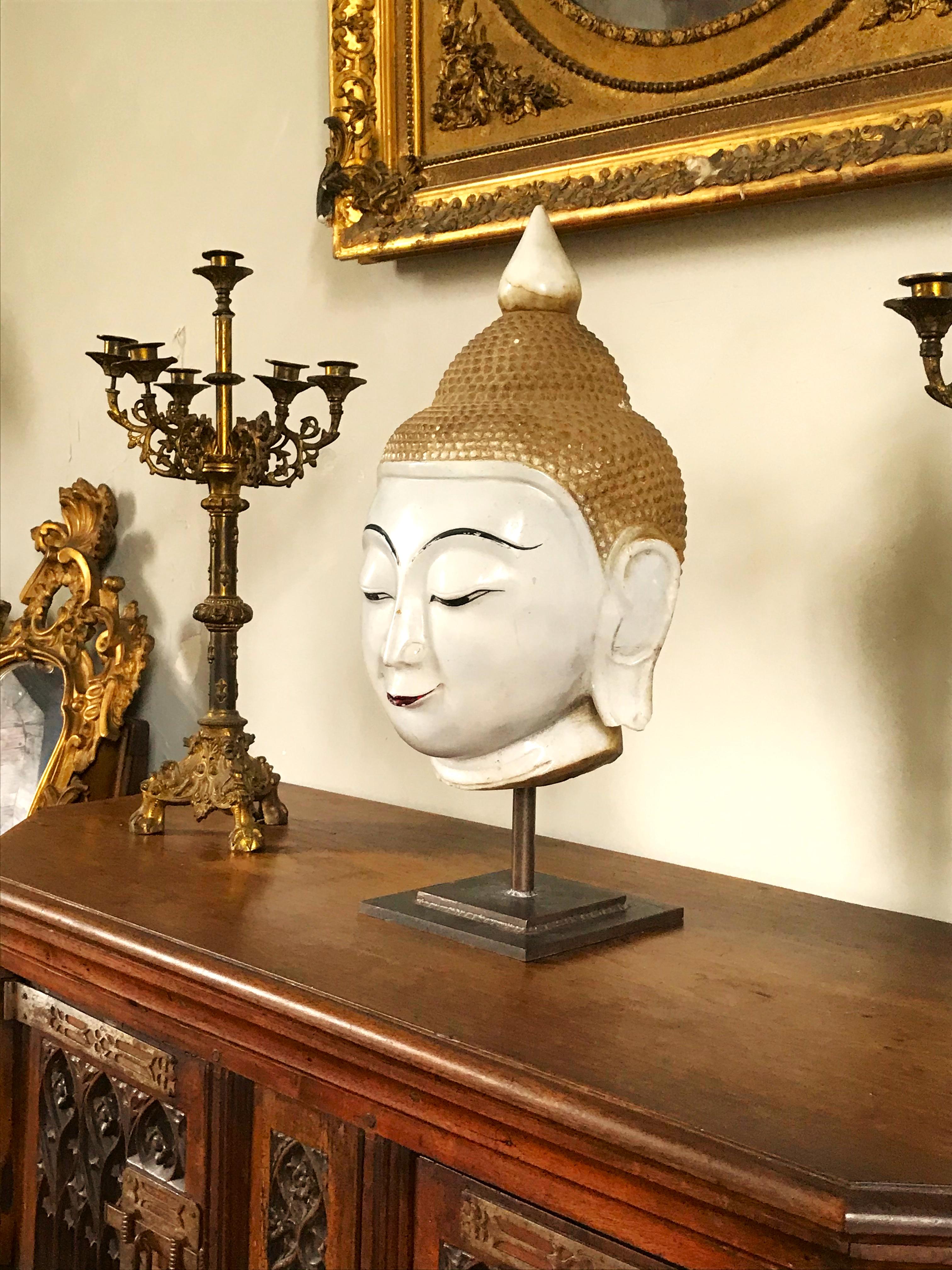 Exceptional Burmese Buddha Head Lacquered Marble 2