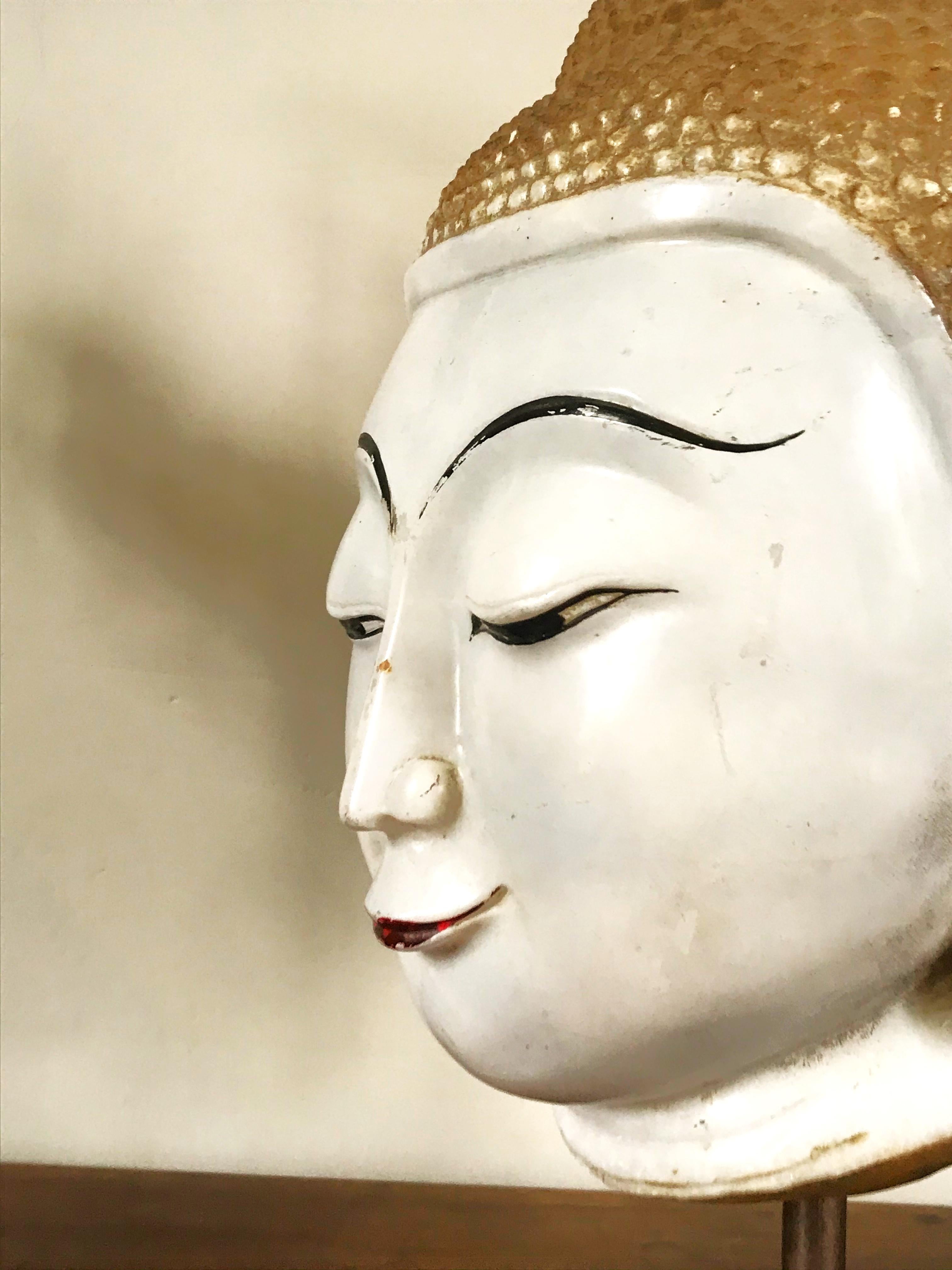 Exceptional Burmese Buddha Head Lacquered Marble 3
