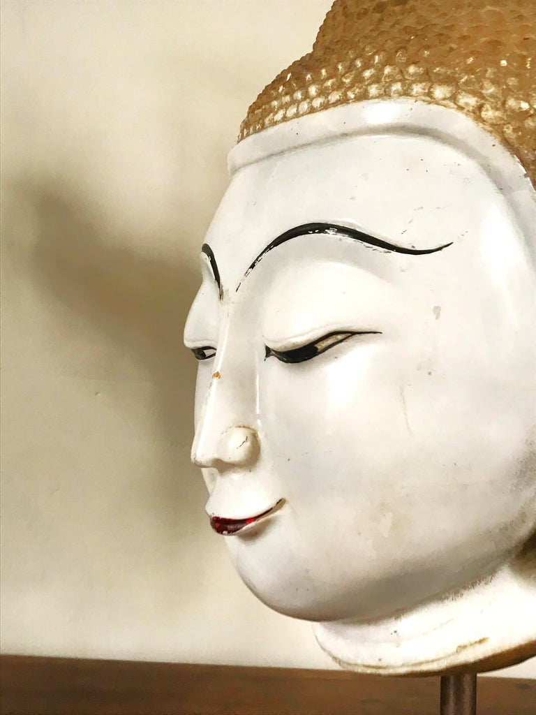 Exceptional Burmese Buddha Head Lacquered Marble For Sale at 1stDibs