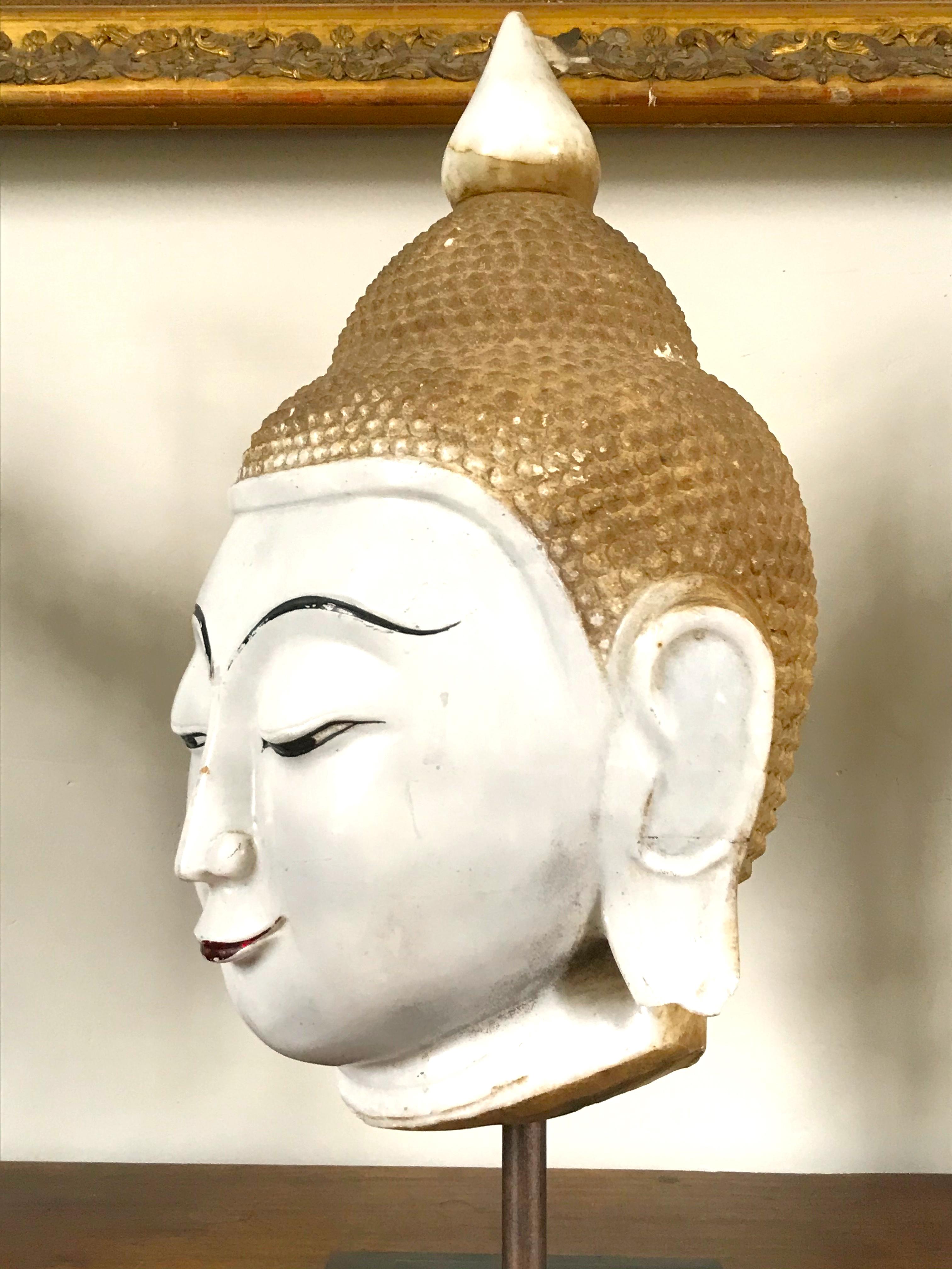 Exceptional Burmese Buddha Head Lacquered Marble 5