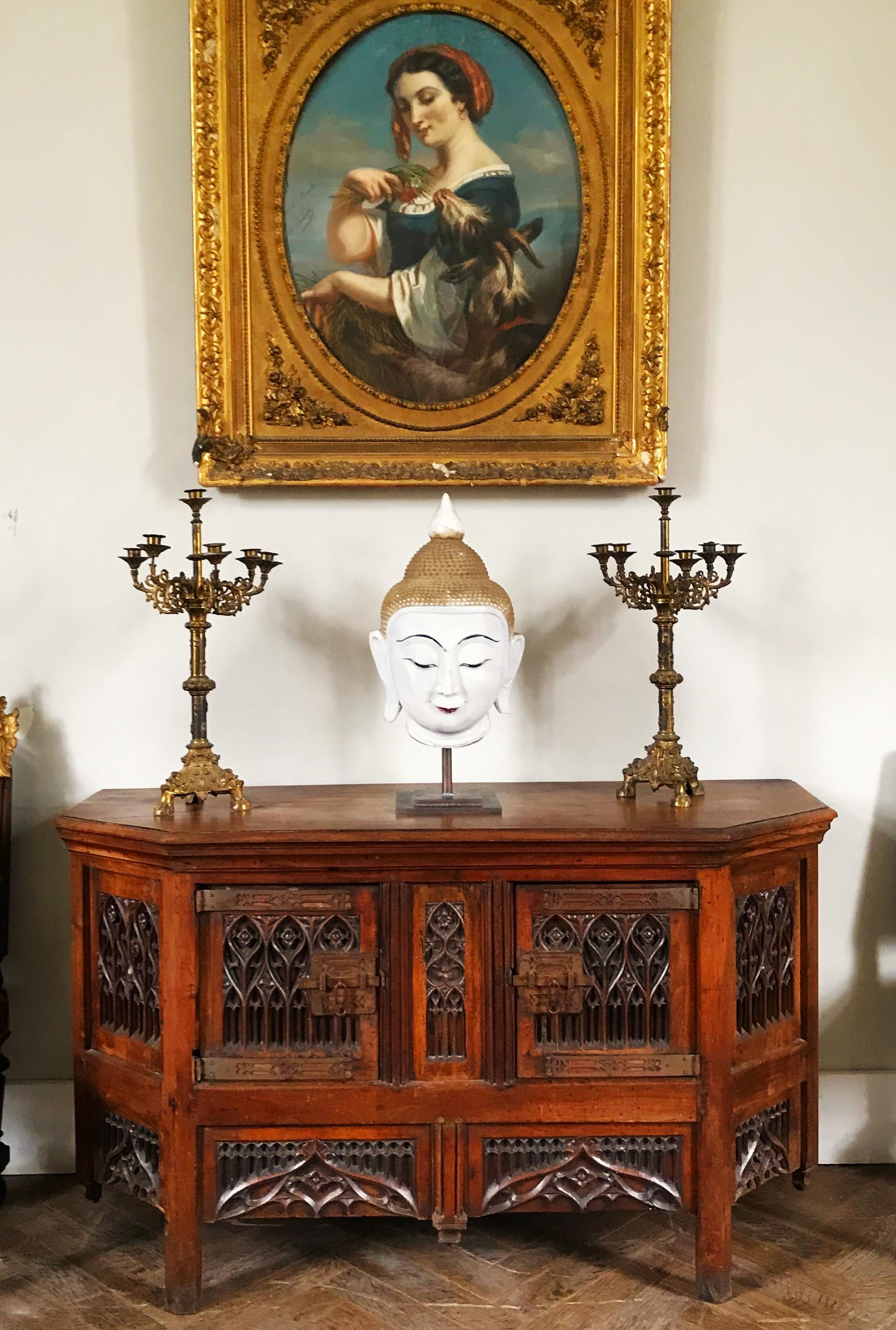 Exceptional Burmese Buddha Head Lacquered Marble 9