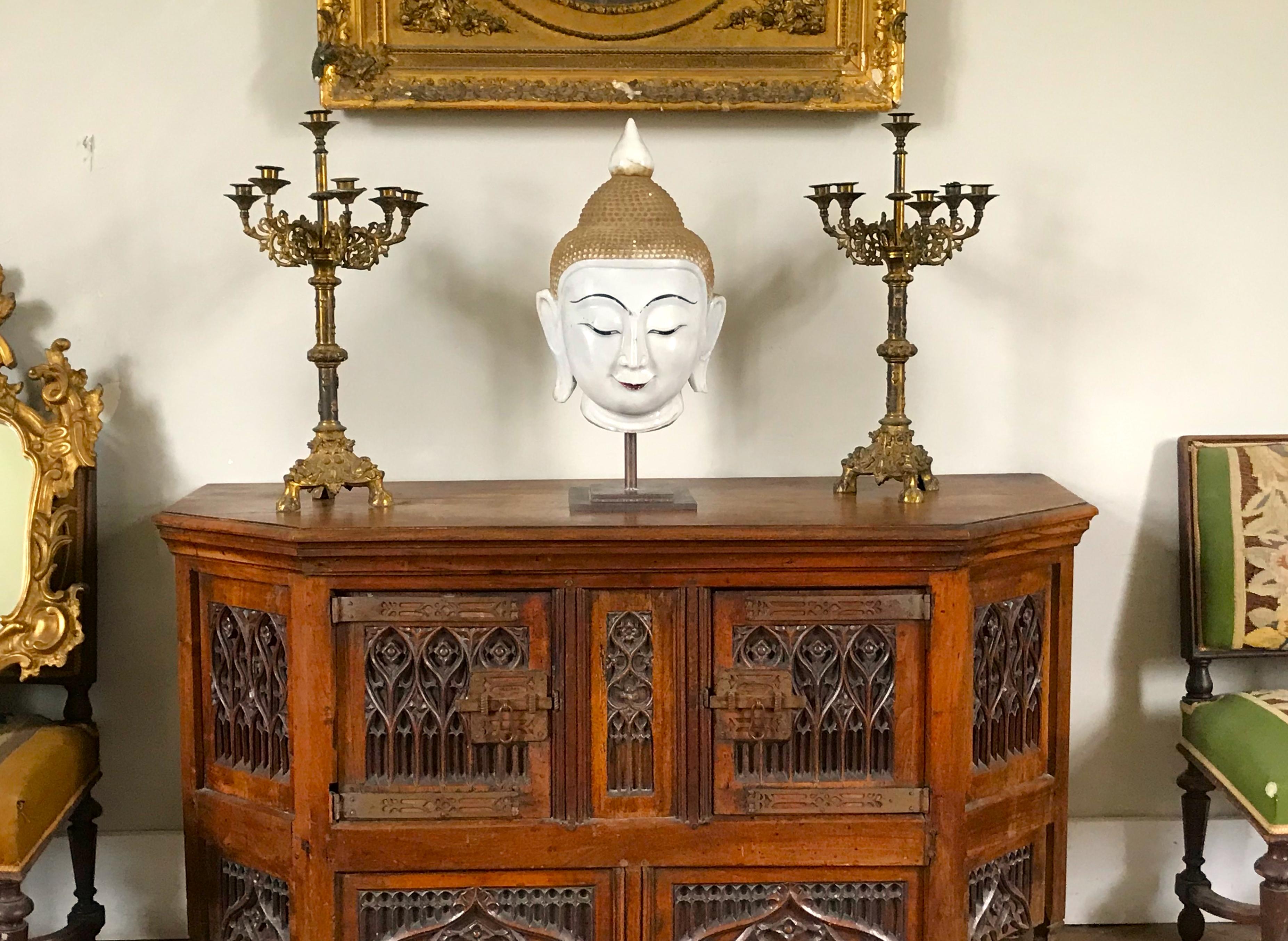 Exceptional Burmese Buddha Head Lacquered Marble 10