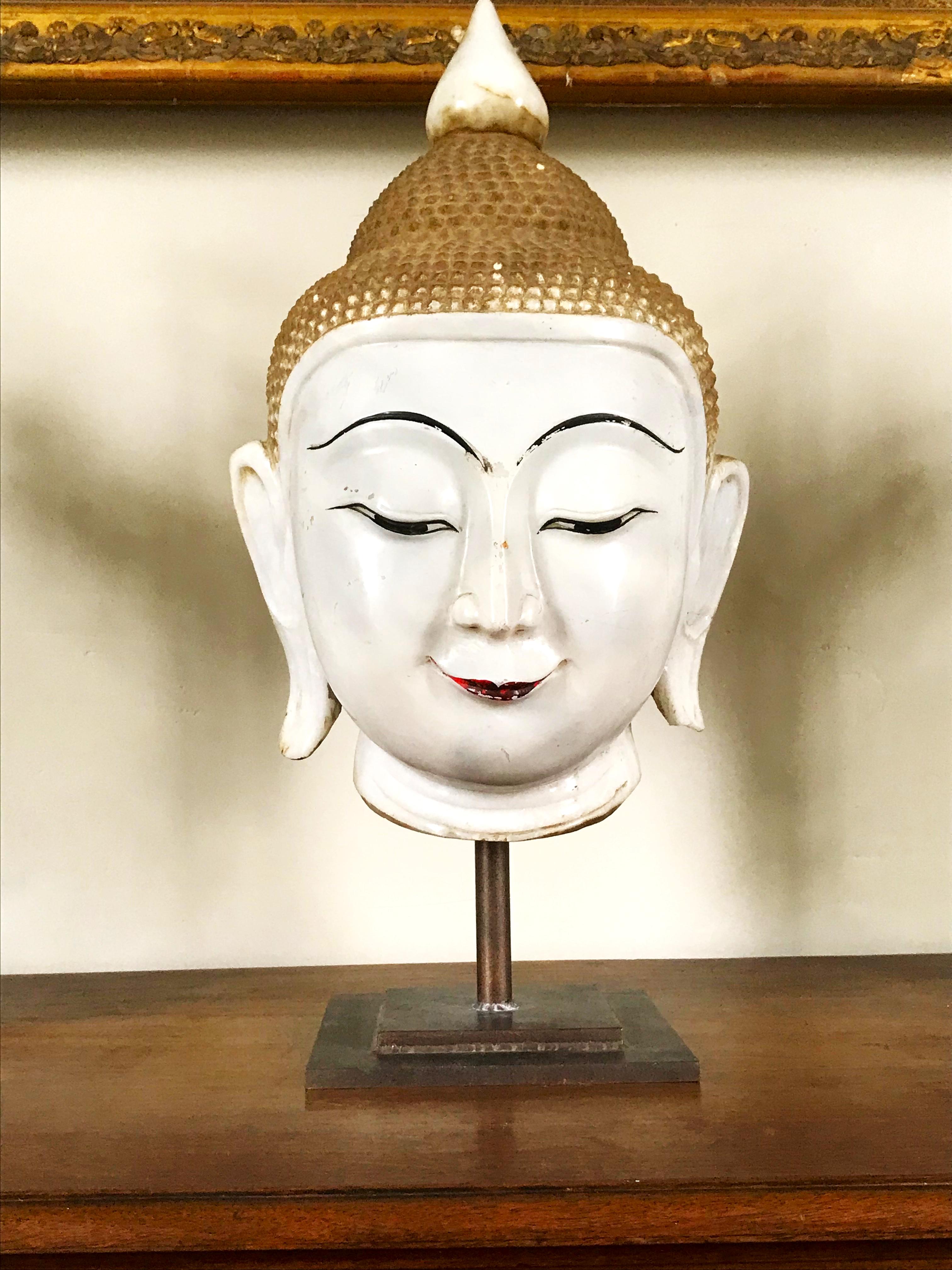 Exceptional Burmese Buddha Head Lacquered Marble 12