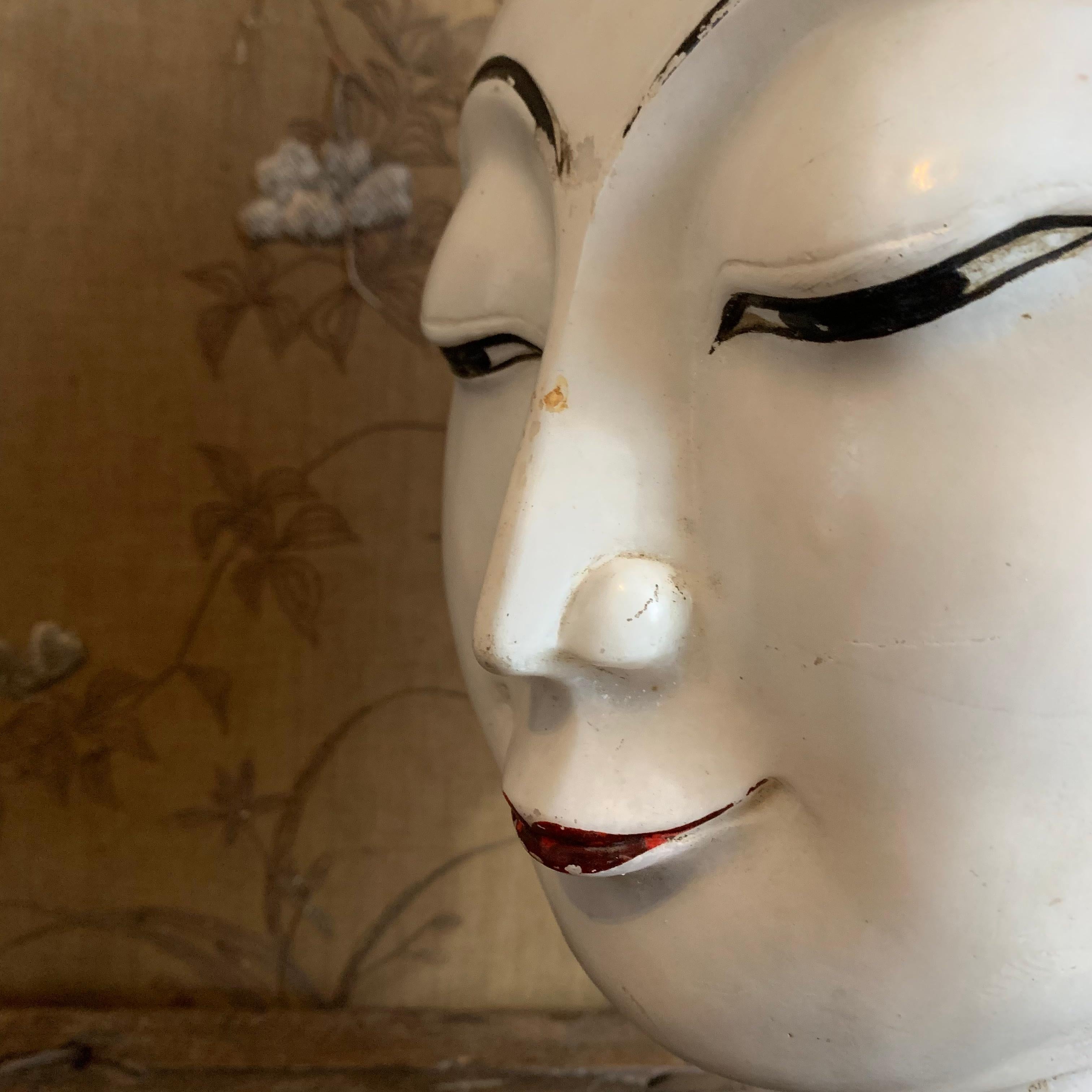 Asian Exceptional Burmese Buddha Head Lacquered Marble