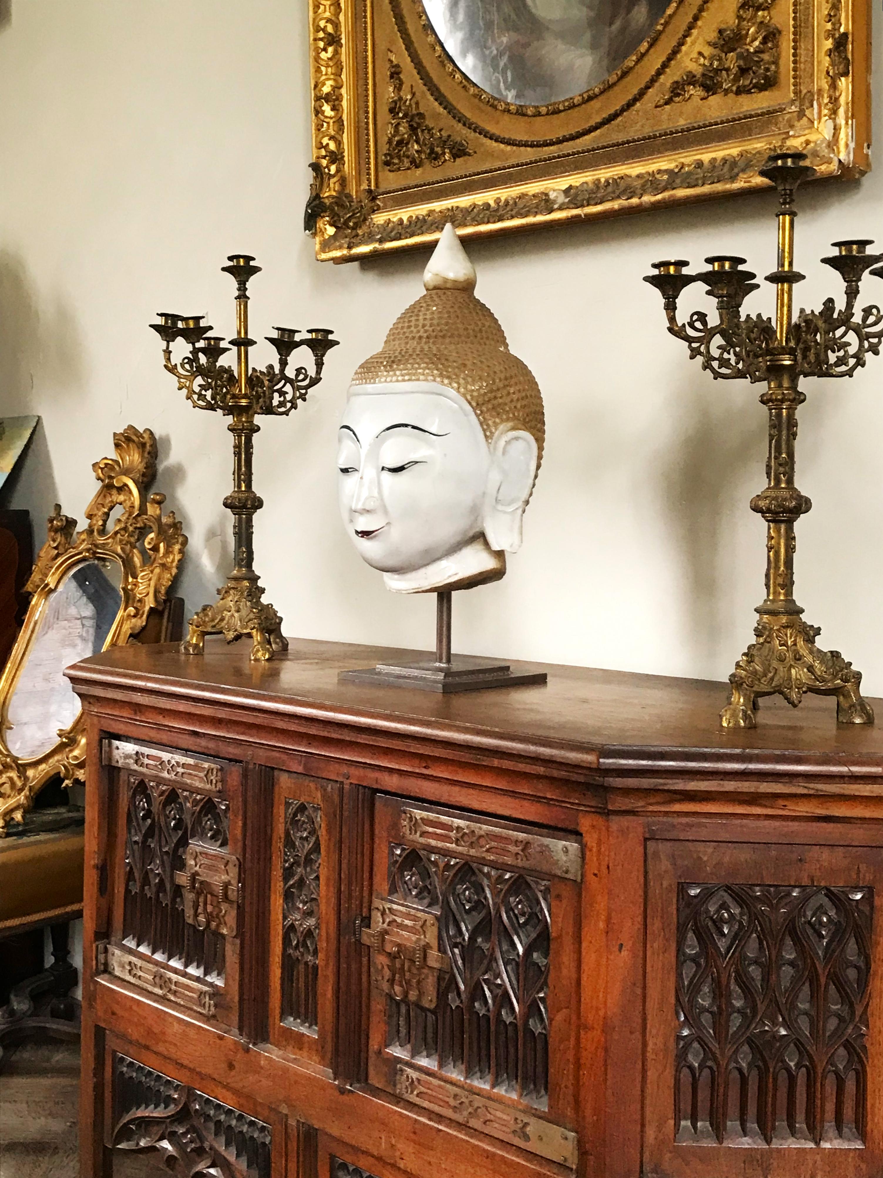 Exceptional Burmese Buddha Head Lacquered Marble 1