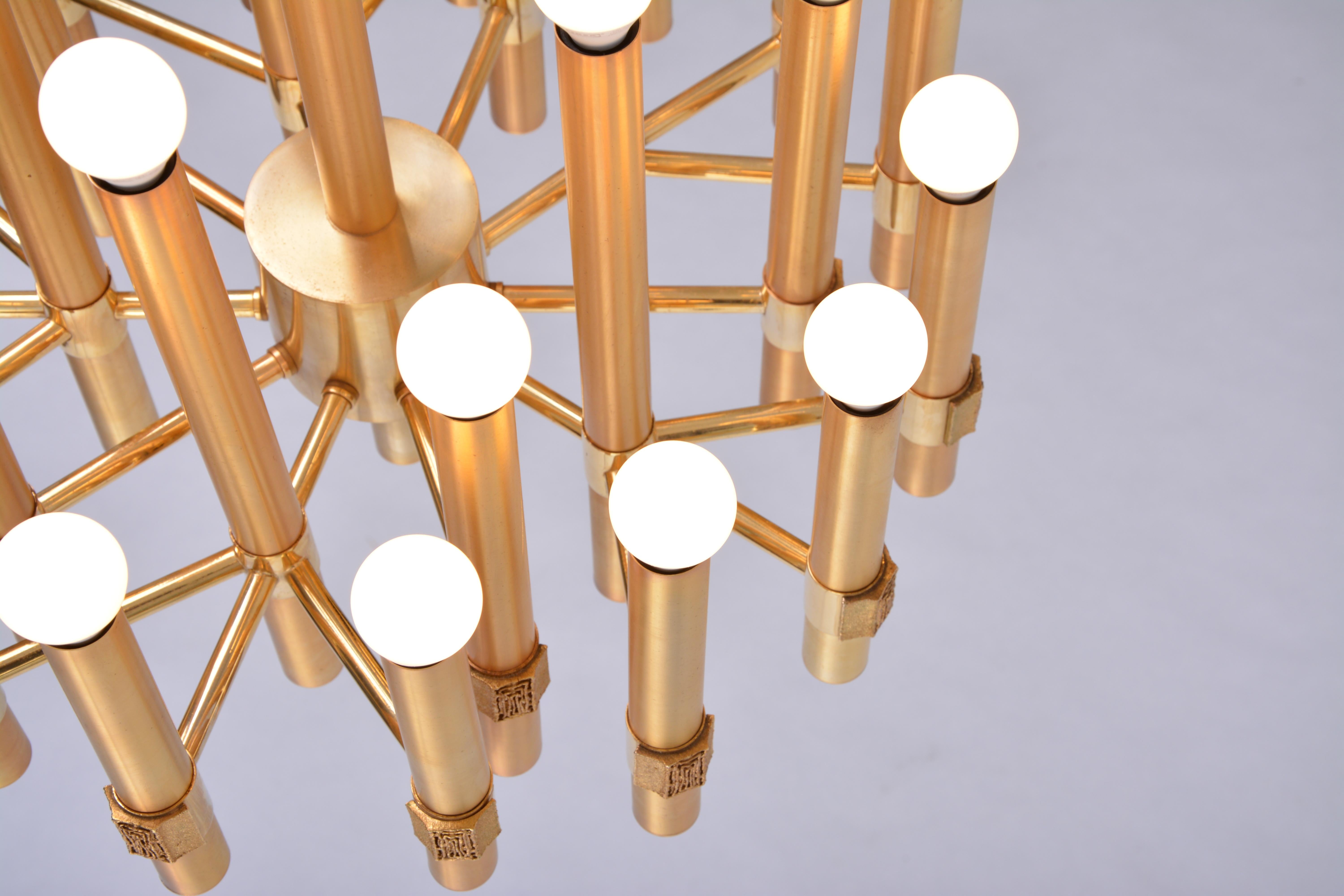 Gold colored Mid-Century Modern Chandelier by Angelo Brotto for Esperia Italia For Sale 2