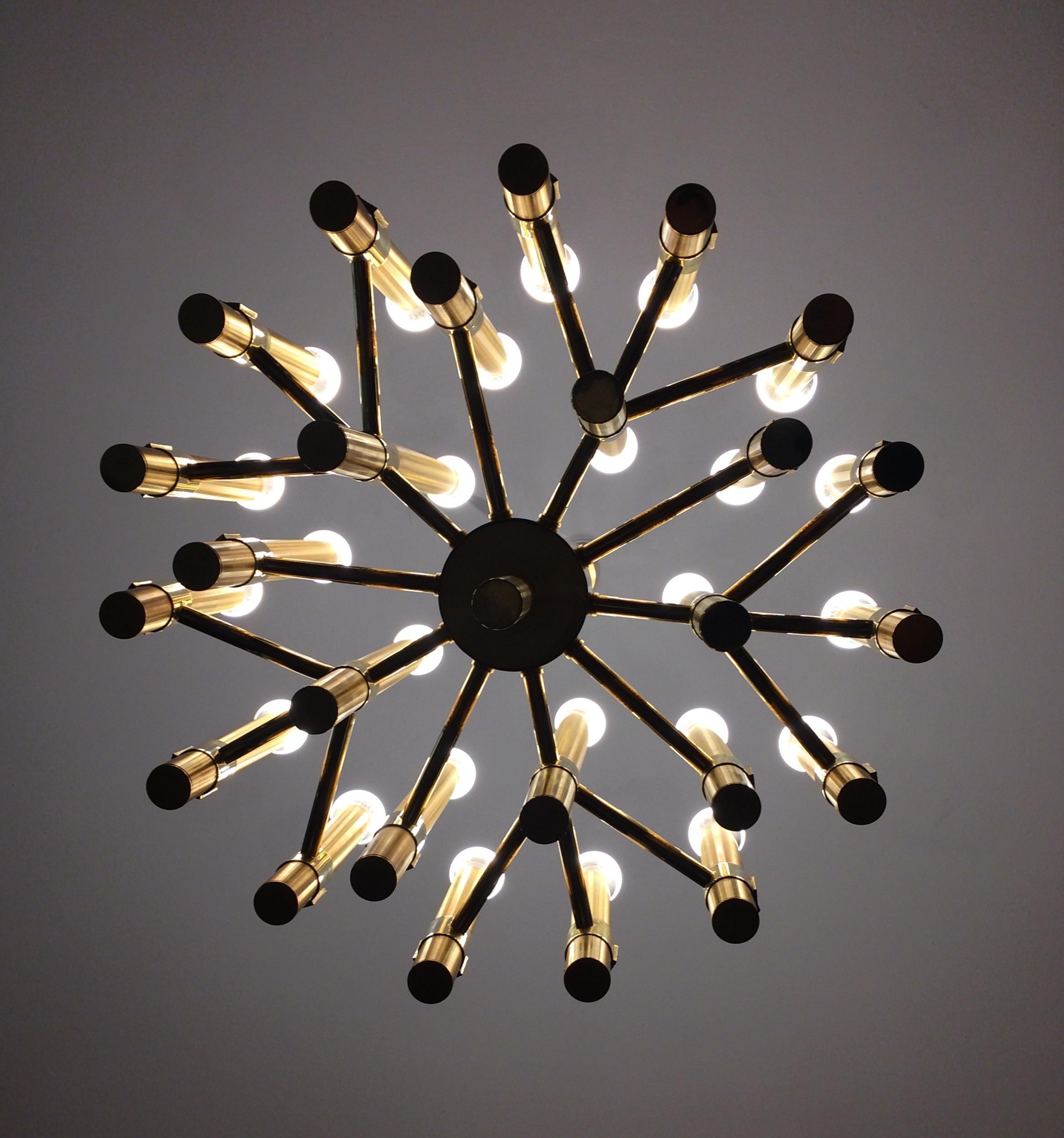 Italian Gold colored Mid-Century Modern Chandelier by Angelo Brotto for Esperia Italia For Sale