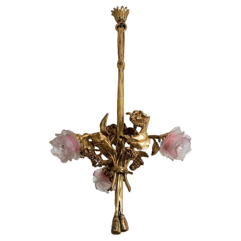 Exeptional Gilt Bronze and Glass Chandelier, France, circa 1890 For Sale