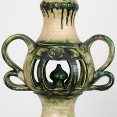 Exeptional XL Fat Lava Green and Ivory Ceramic Lamp, West-Germany