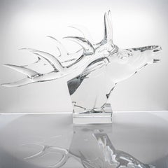 Exeptional XXL Baccarat Signed Crystal Stag Head Sculpture, France