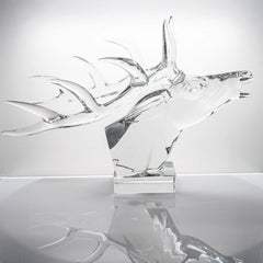 Exeptional XXL Baccarat Signed Crystal Stag Head Sculpture, France