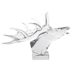 Exeptional XXL Baccarat Signed Crystal Stag Head Sculpture, France