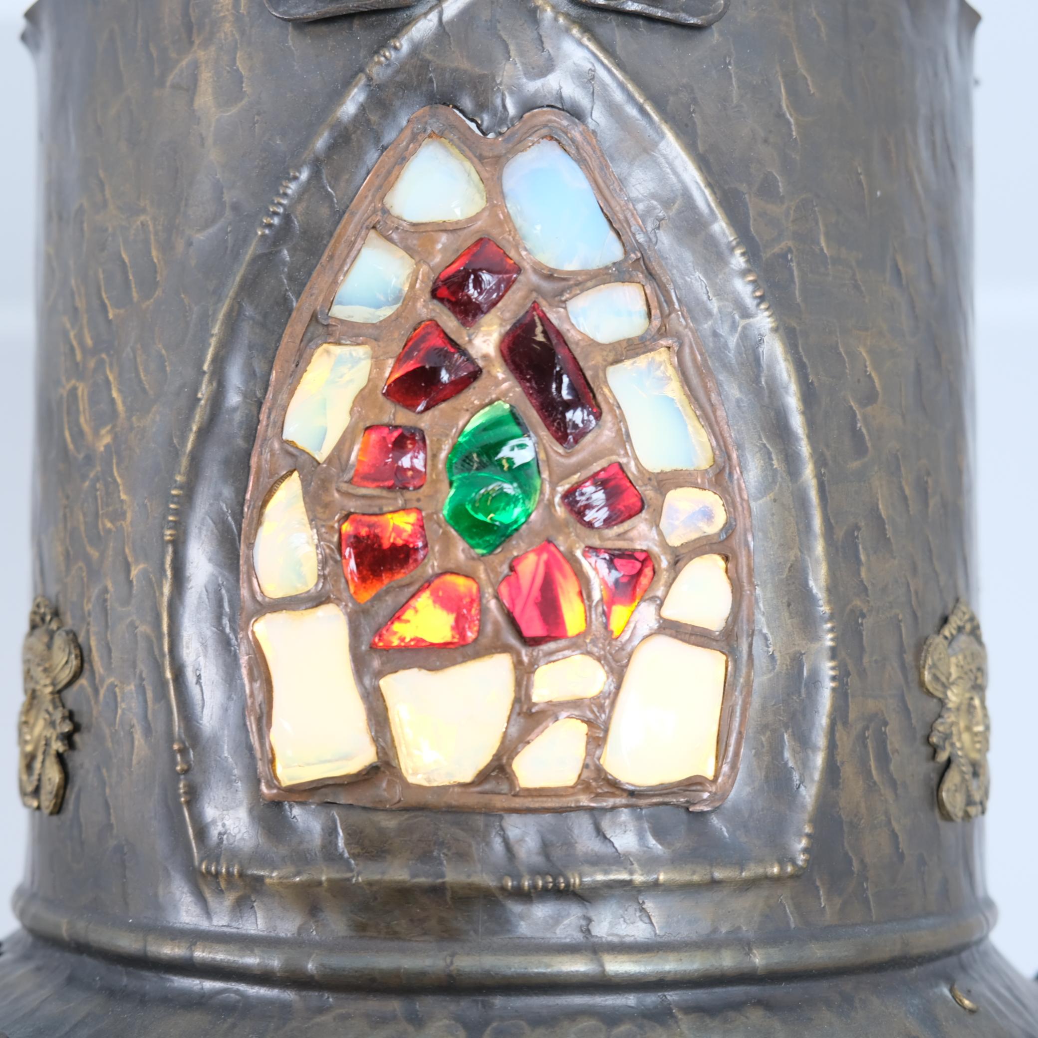 Bellissima lampada da soffitto Art Noveau, rame e vetro colorato 1890-1920 in vendita 3
