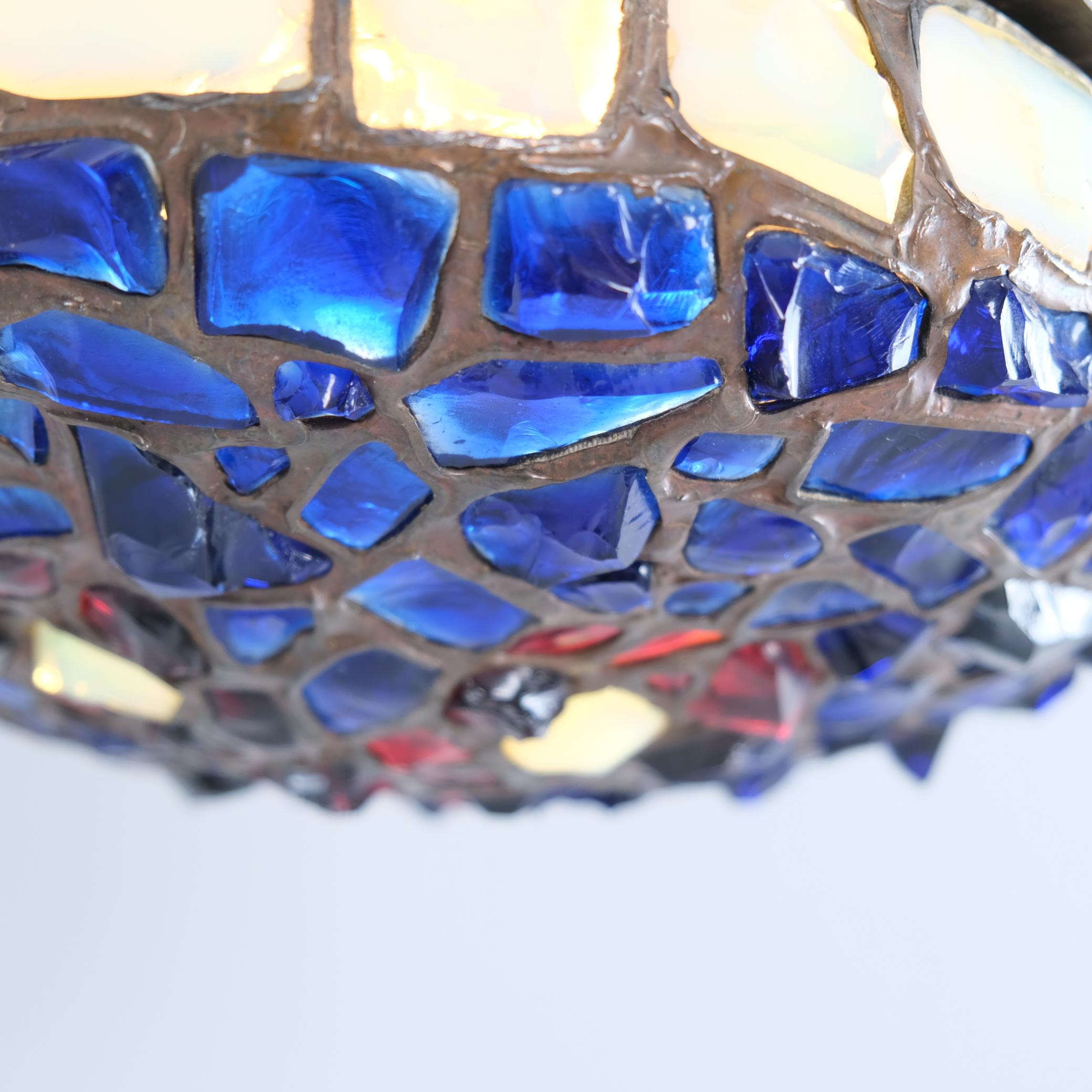 Bellissima lampada da soffitto Art Noveau, rame e vetro colorato 1890-1920 in vendita 1
