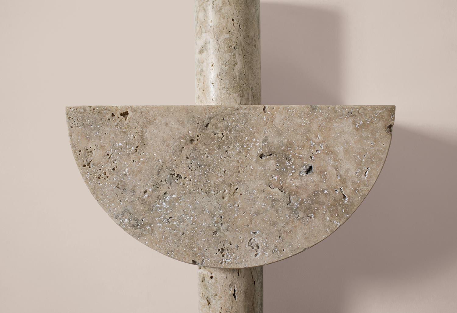 Carved Adjustable Travertine Table Lamp by Addition Studios in Semicircle For Sale