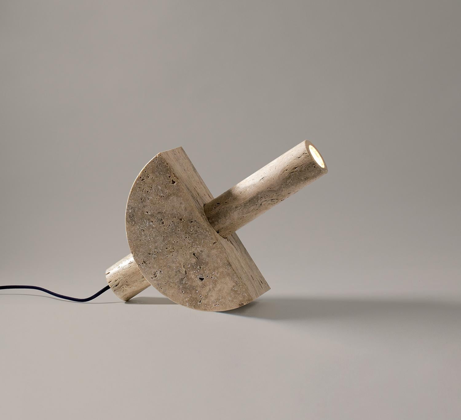 Adjustable Travertine Table Lamp by Addition Studios in Semicircle For Sale 1