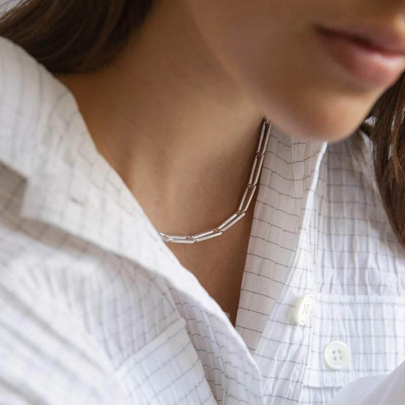 Also available in recycled sterling silver with 3 gold links and recycled 18k gold with 3 silver links.

A luxurious necklace in solid, recycled sterling silver. The necklace has a relaxed fit, so you can wear it directly on your neck or lifted over