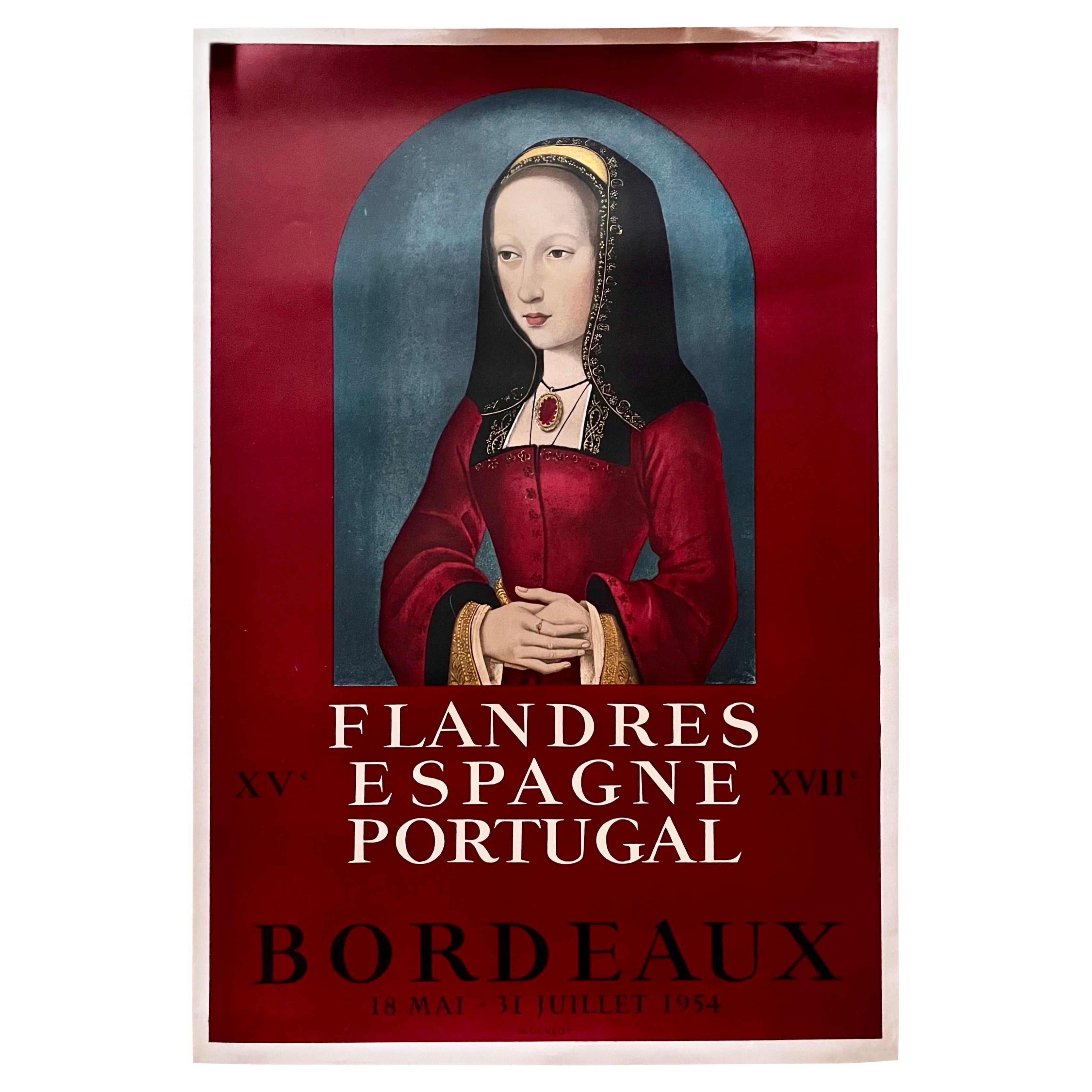 Poster della mostra "Fiandre, Spagna, Portogallo" con Giovanna di Castiglia, Bordeaux, 1954 in vendita