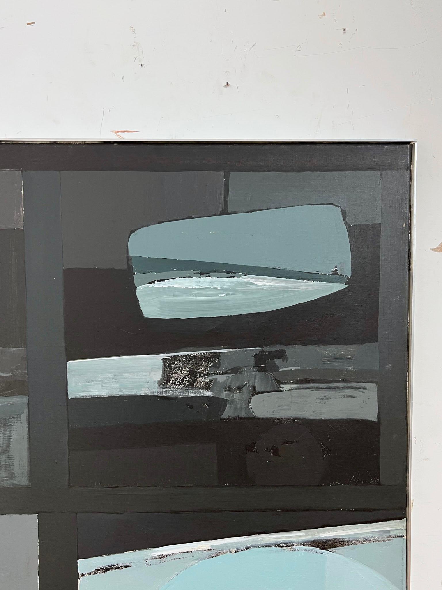 Mid-Century Modern Exhibited Abstract Oil by English Artist John Wright Dated 1965, Wales