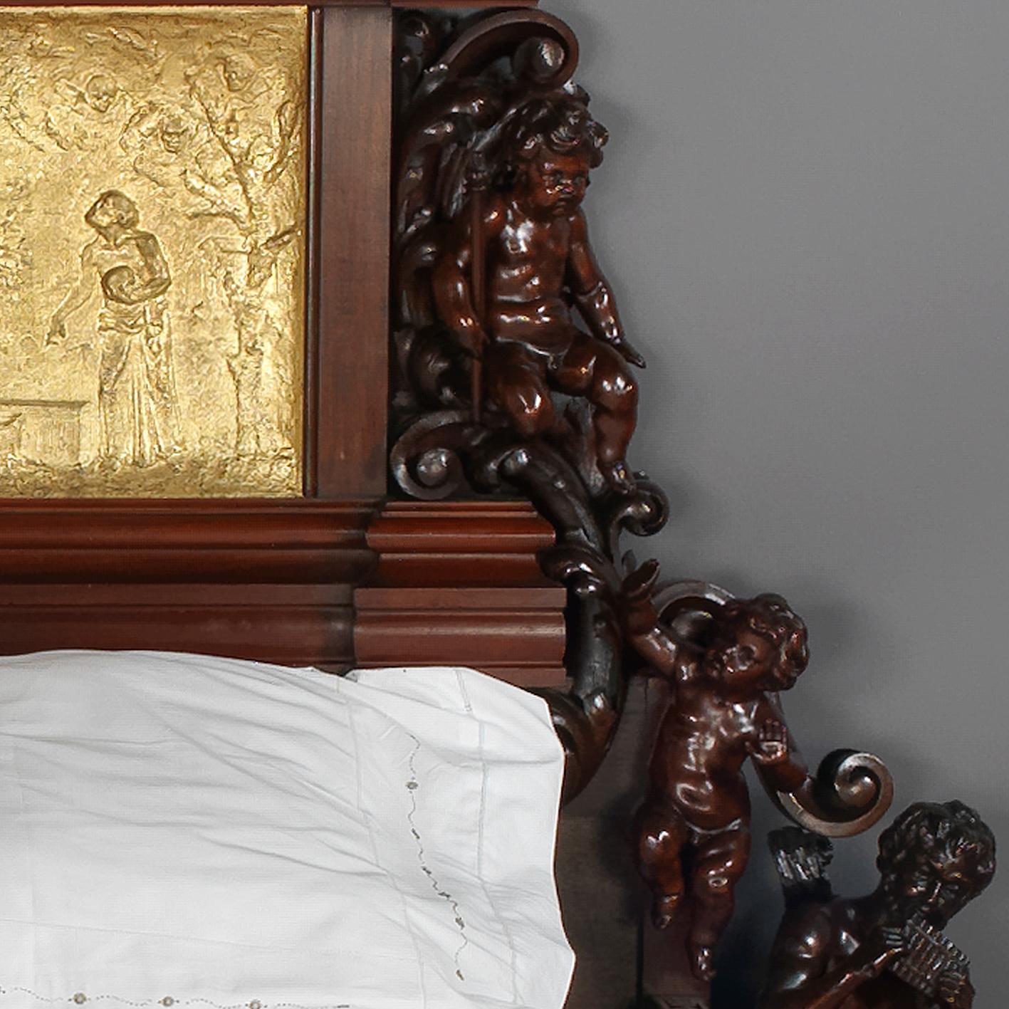 Bronze Exhibition Austrian Neo-Baroque Carved Mahogany Bed, circa 1890 For Sale