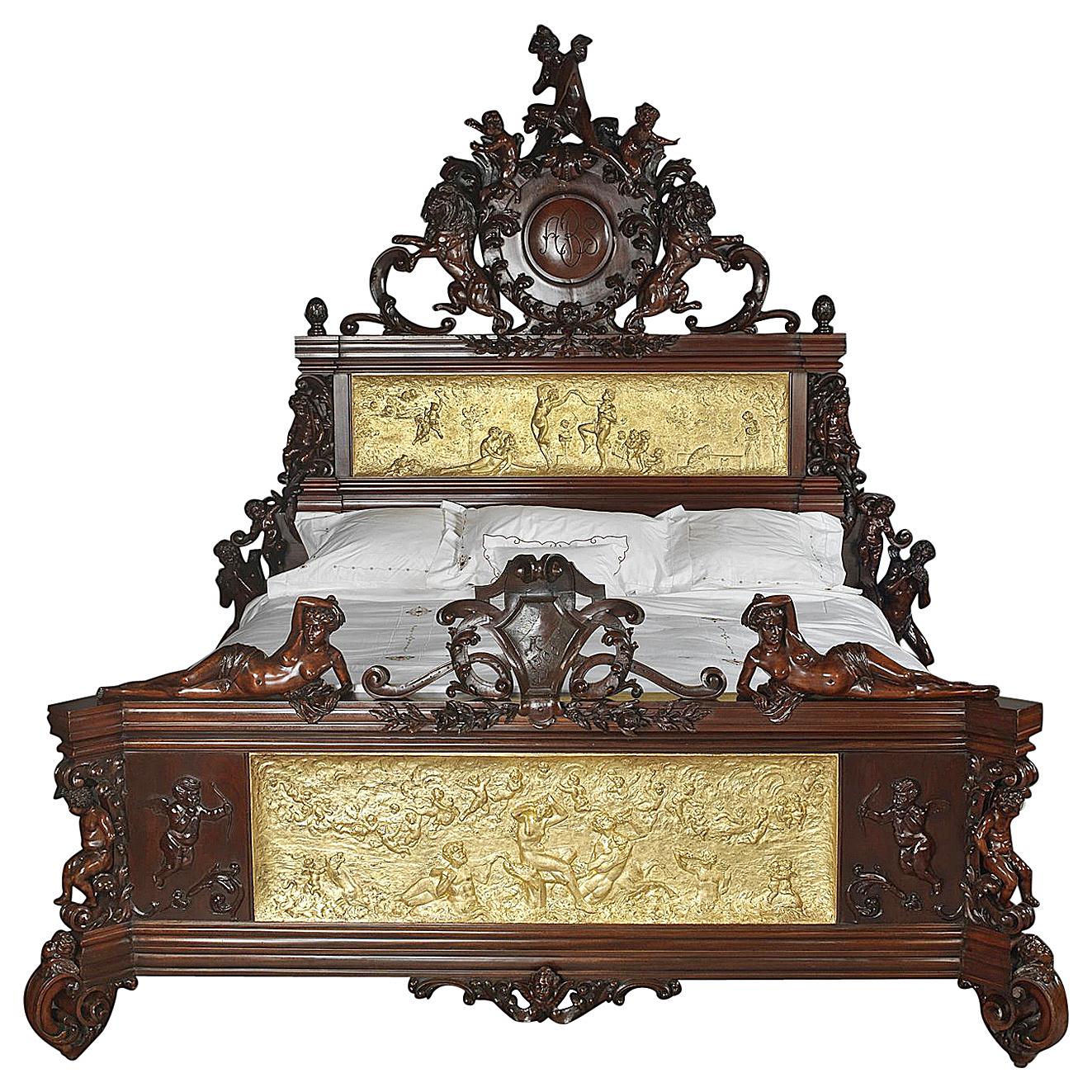 Exhibition Austrian Neo-Baroque Carved Mahogany Bed, circa 1890 For Sale