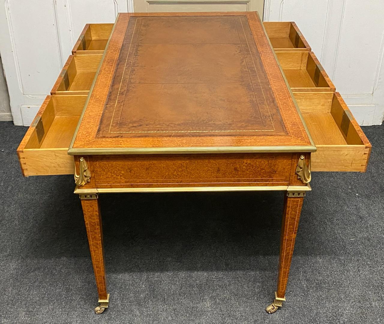 German Exhibition Quality Amboyna 6 Drawer Writing Table For Sale