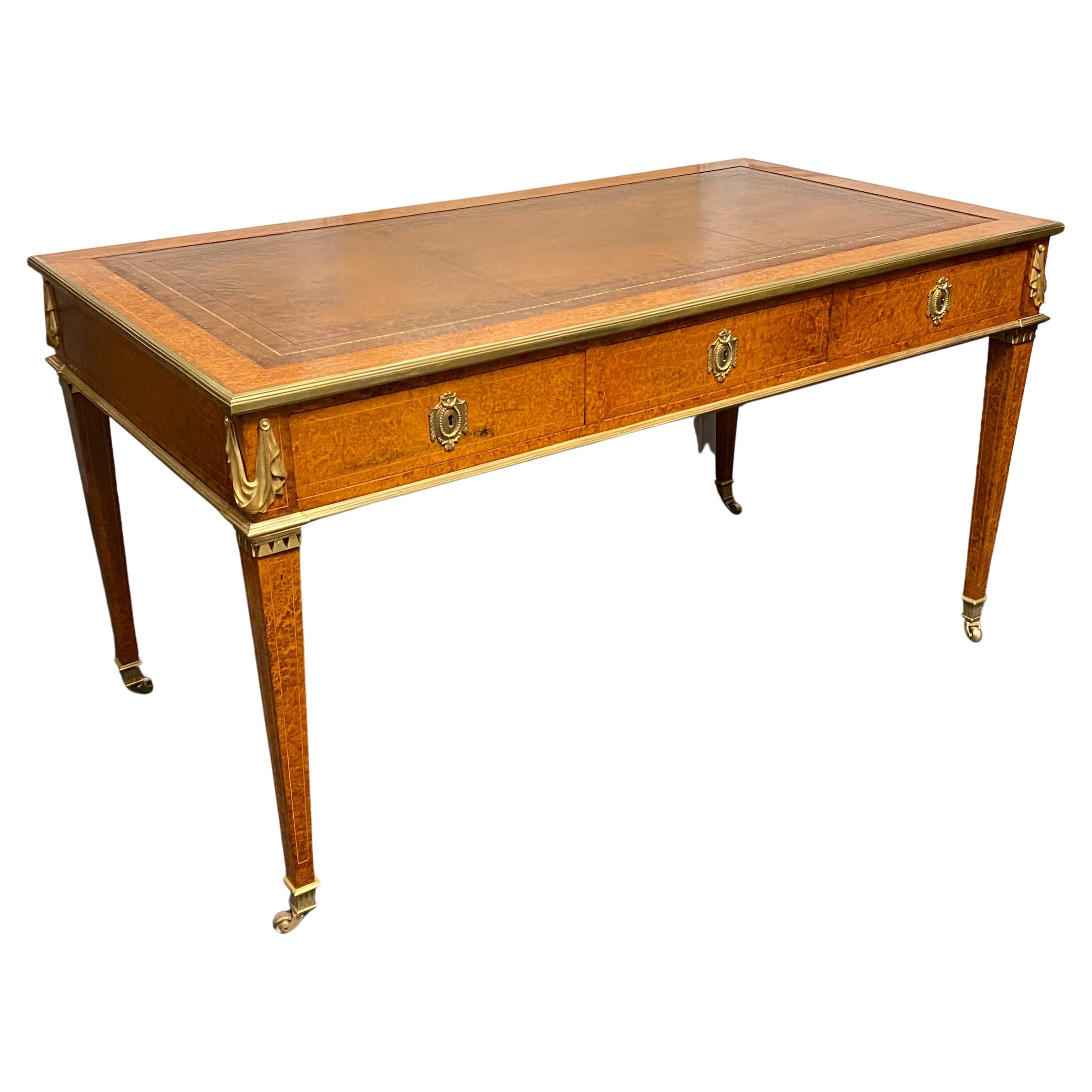 Exhibition Quality Amboyna 6 Drawer Writing Table For Sale