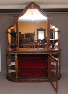 Exhibition Quality Antique 19th Century Burr Walnut Mirror Back Credenza
