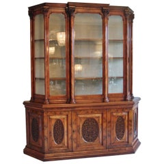Exhibition Quality Antique Victorian Burr Walnut Carved Display Cabinet