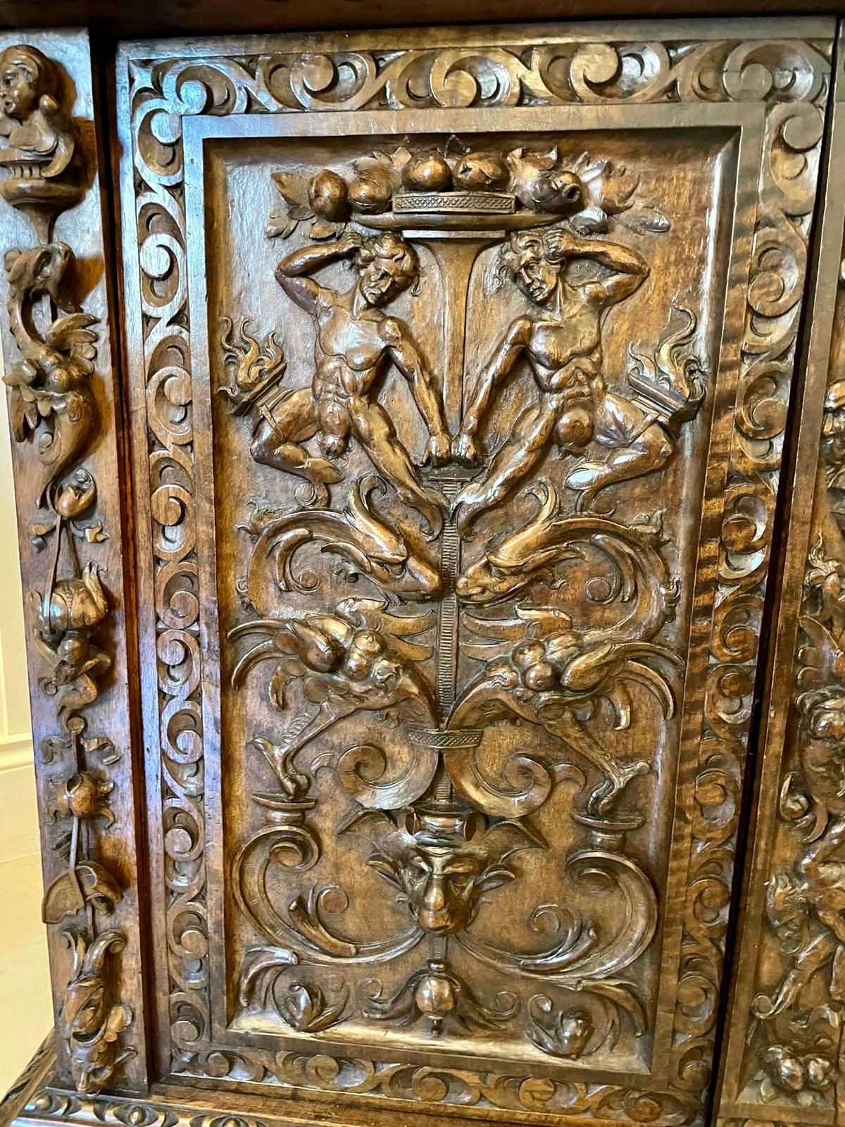 Exhibition Quality Antique Victorian Italian Carved Walnut Pair Side Cupboards For Sale 5