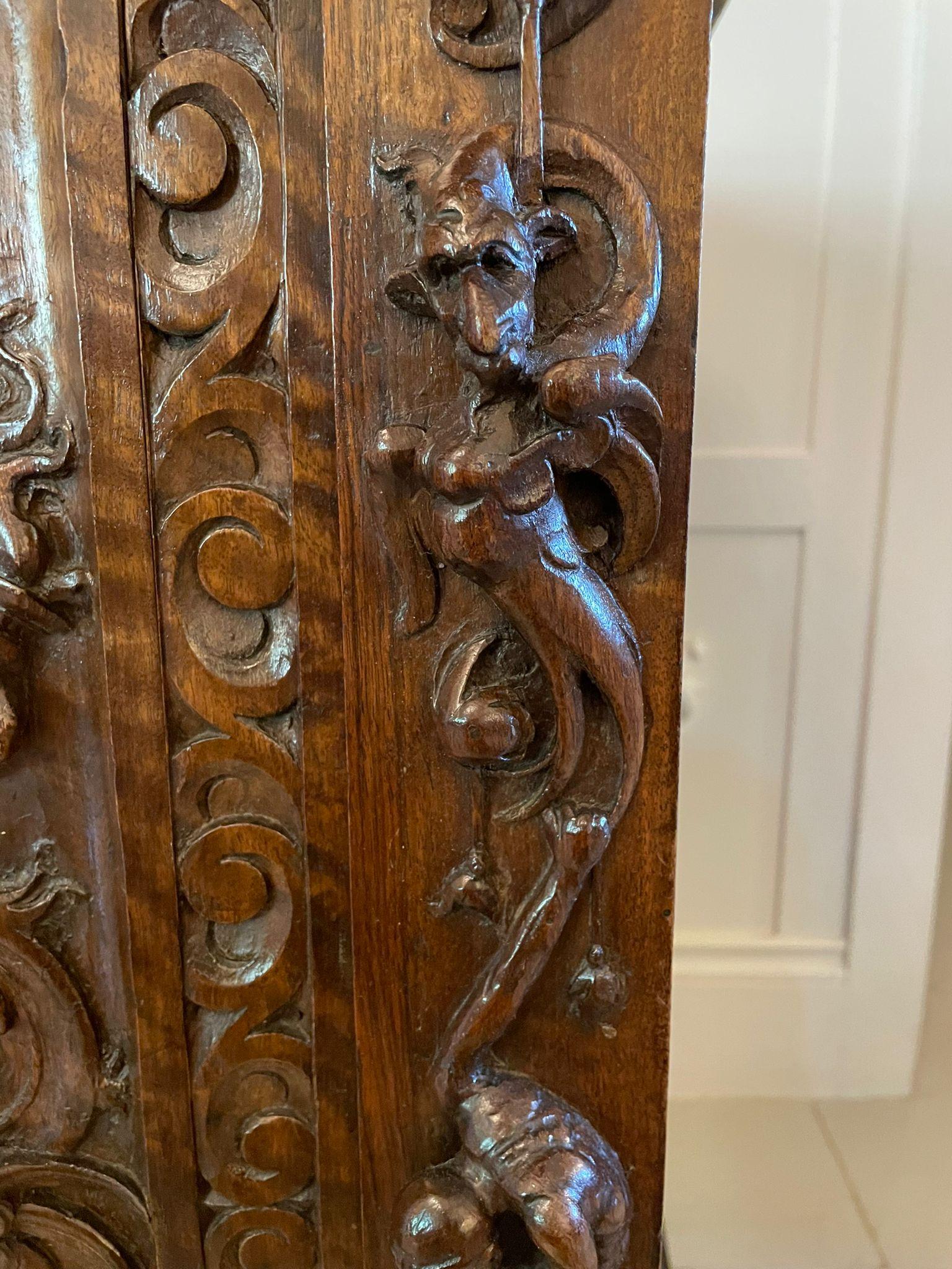 Exhibition Quality Antique Victorian Italian Carved Walnut Pair Side Cupboards For Sale 11