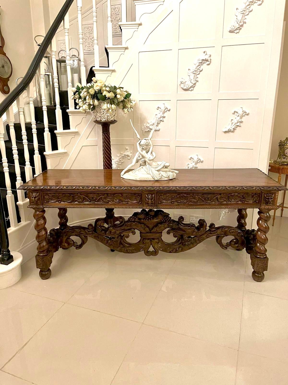 Hand-Carved Exhibition Quality Antique Italian Carved Solid Walnut Serving/Console Table For Sale