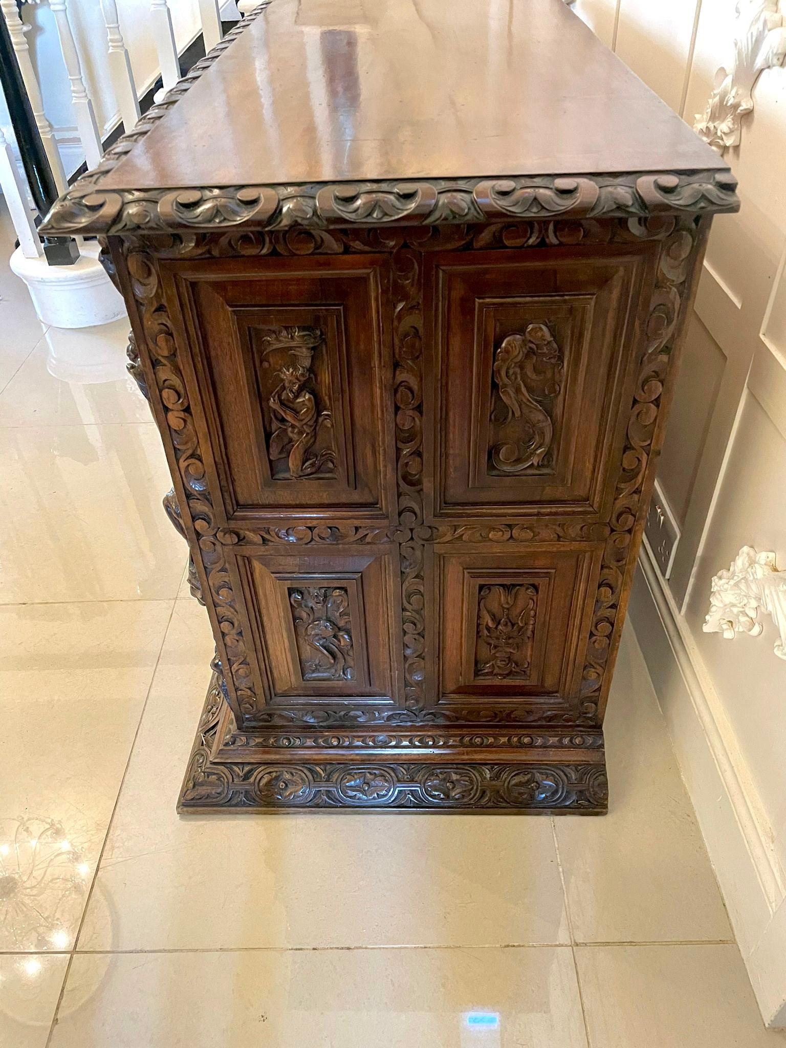 Exhibition Quality Antique Victorian Italian Carved Walnut Pair Side Cupboards For Sale 3