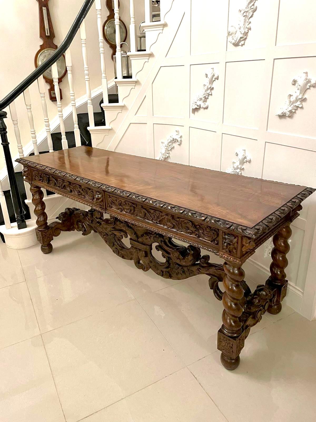 Victorian Exhibition Quality Antique Italian Carved Solid Walnut Serving/Console Table For Sale