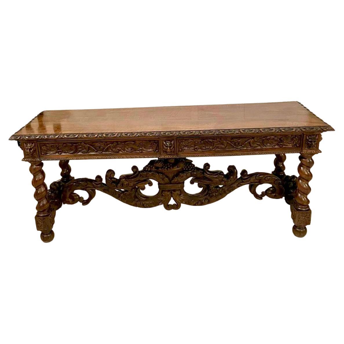 Exhibition Quality Antique Italian Carved Solid Walnut Serving/Console Table For Sale