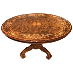 Exhibition Quality Burr Walnut Marquetry Inlaid Victorian Period Oval Centre
