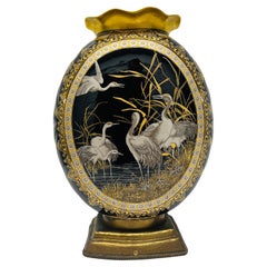 Antique Exhibition Quality Coalport Porcelain "Crane" Japonesque Enamel Vase