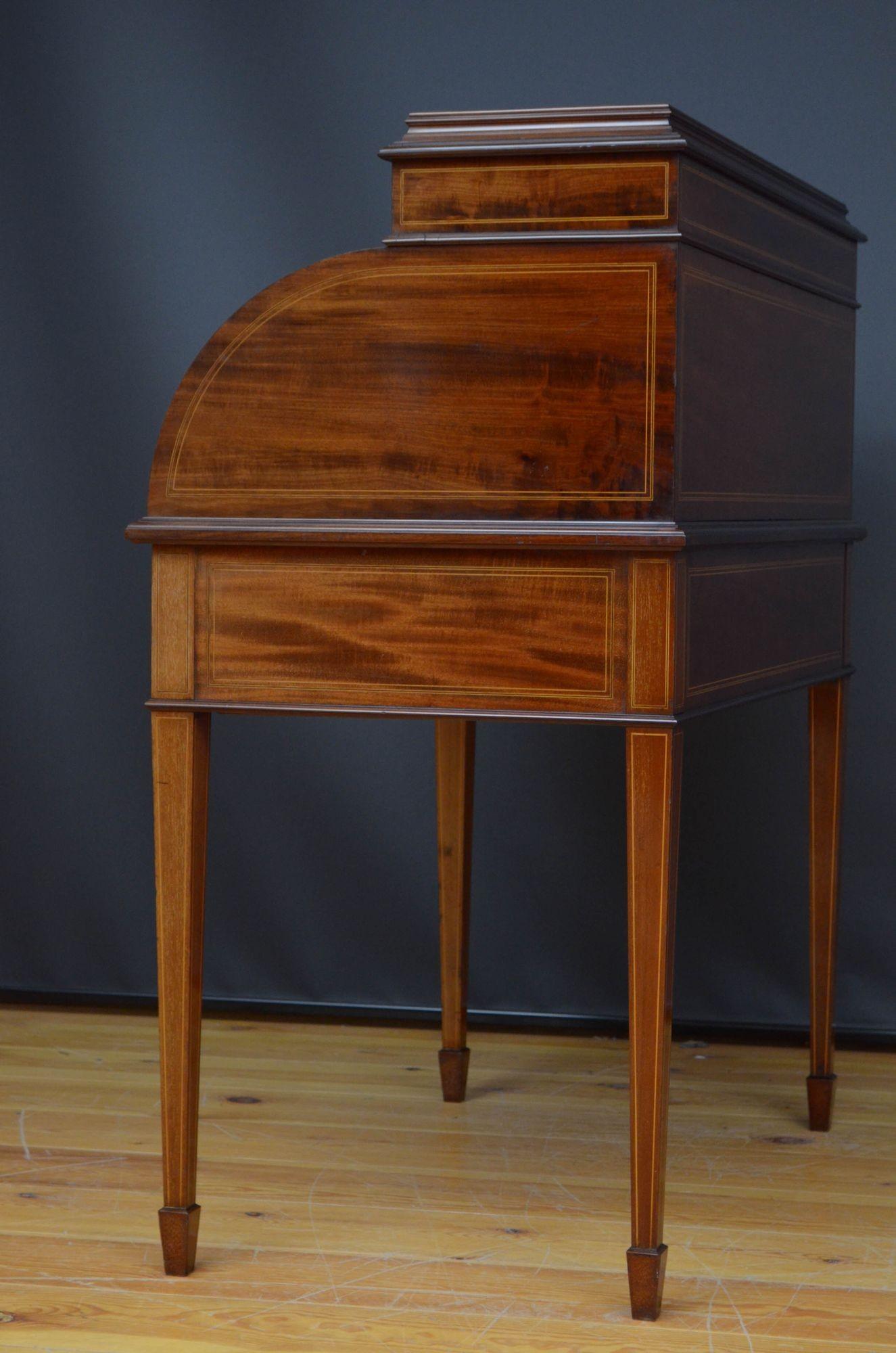 Exhibition Quality Mahogany Cylinder Desk, Maple & Co For Sale 12