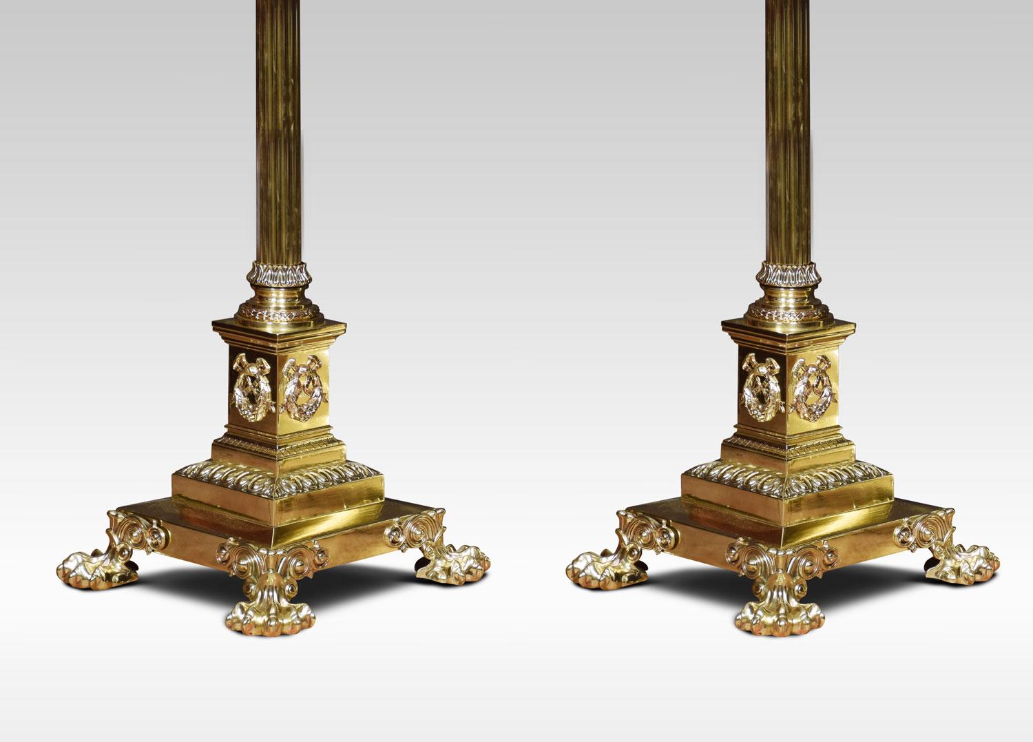 British Exhibition Quality Pair of Brass Standard Lamp